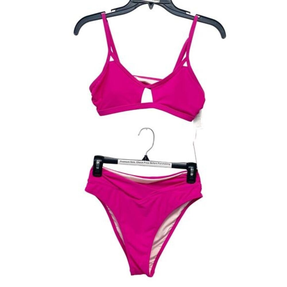 Cupshe Women's Tempest Cutout Bralette & V Front High Waist Pink Bikini Set S